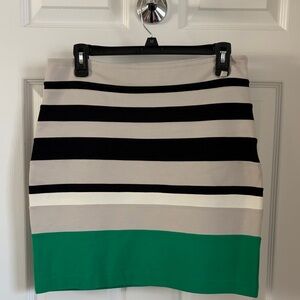 Express Black, White, and Green Striped Pencil Skirt